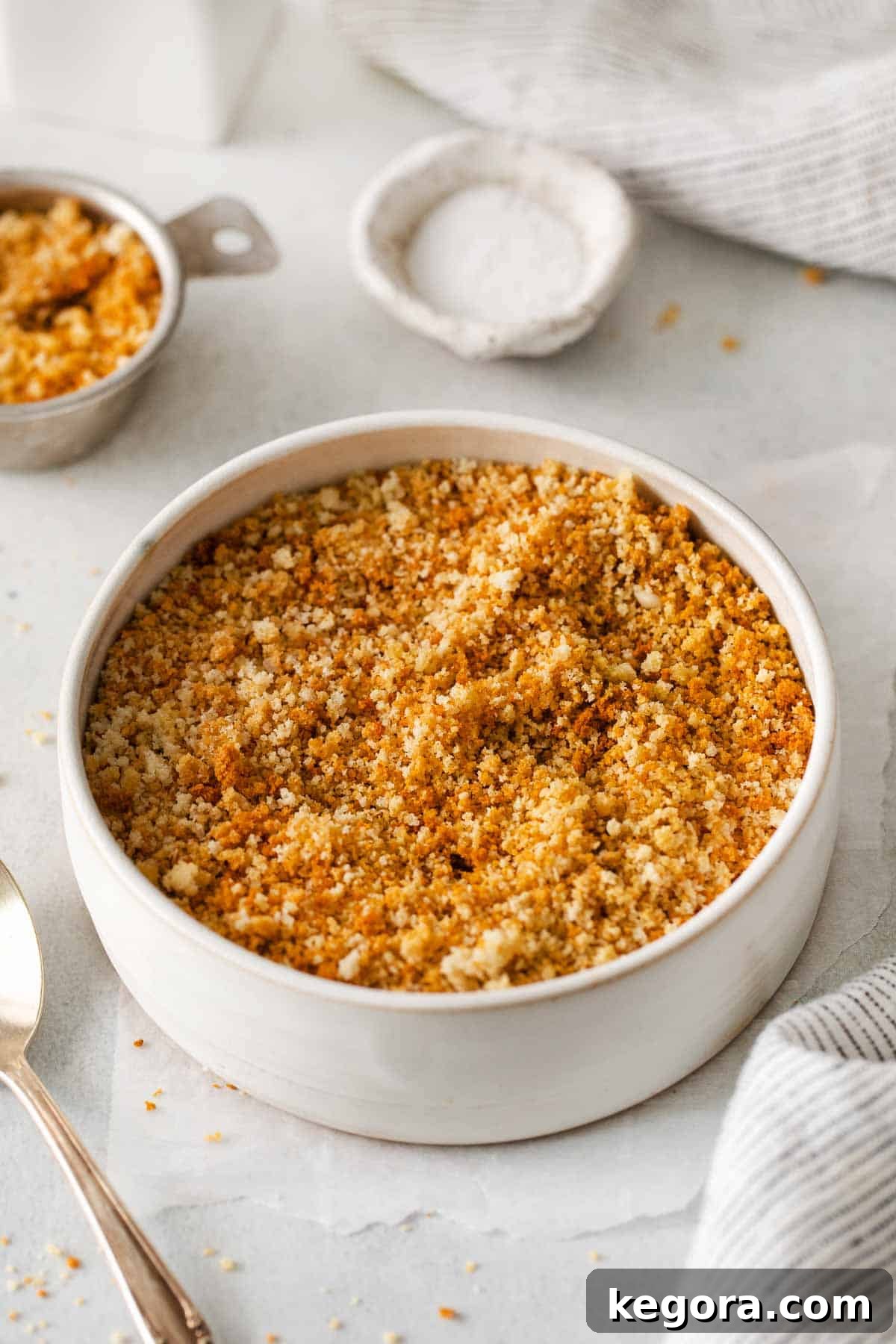 Gluten-free breadcrumbs in a bowl, ready for use.