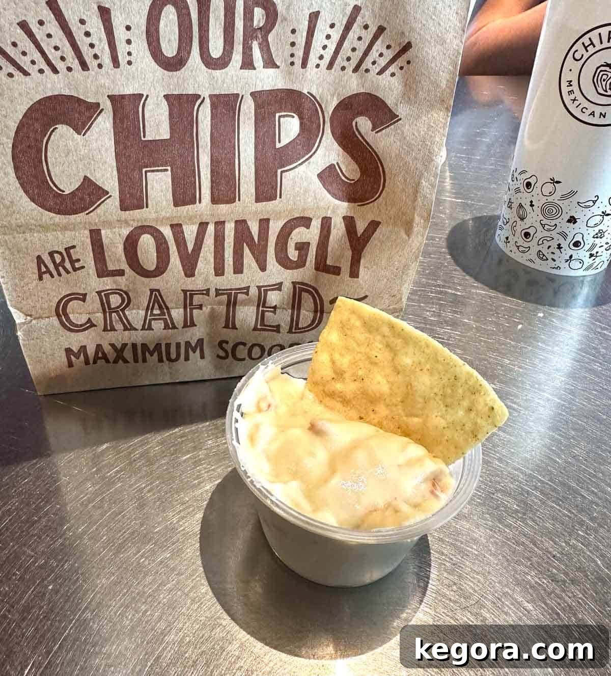 Chipotle gluten-free queso and chips.