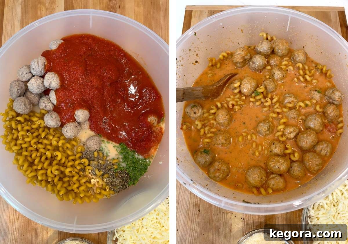 meatballs and sauce ingredients in a bowl, ingredients mixed togethar