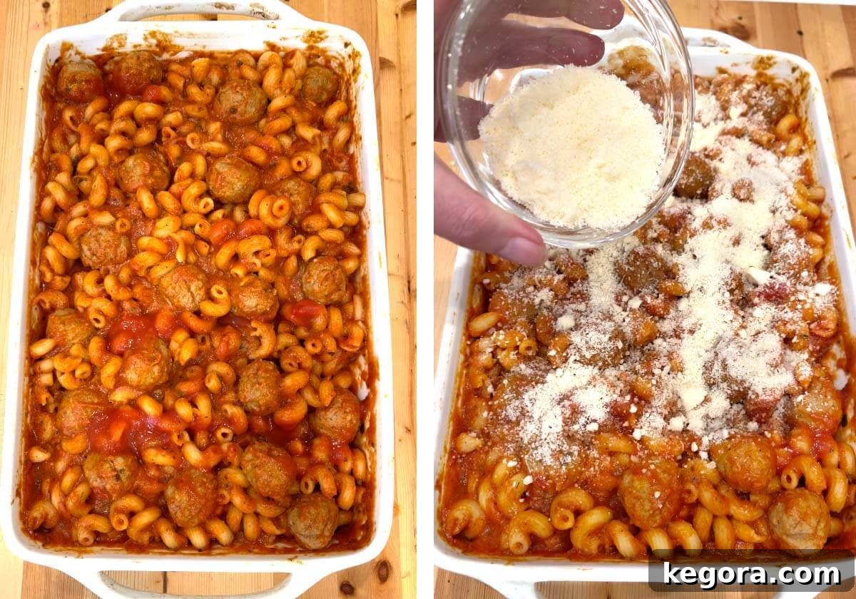meatball casserole baked, adding parmesan to casserole