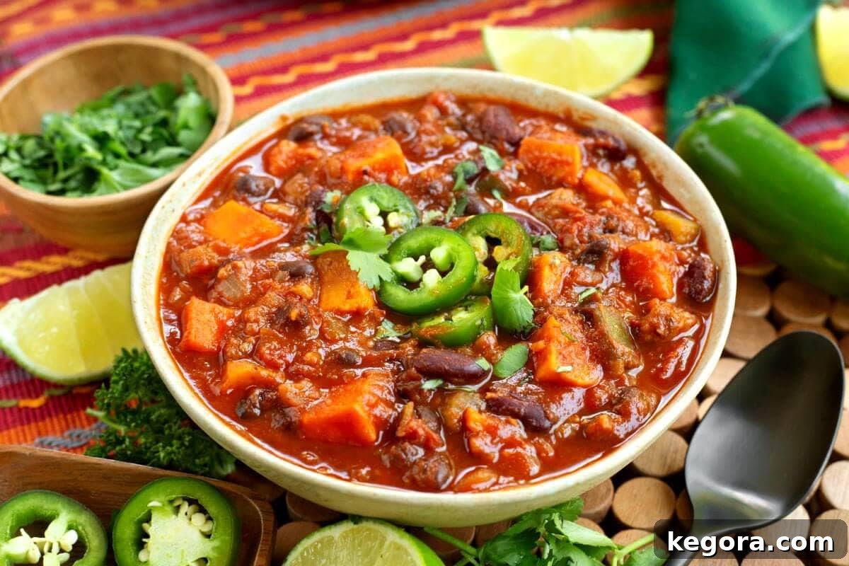 Sausage Sweet Potato Chili in a bowl