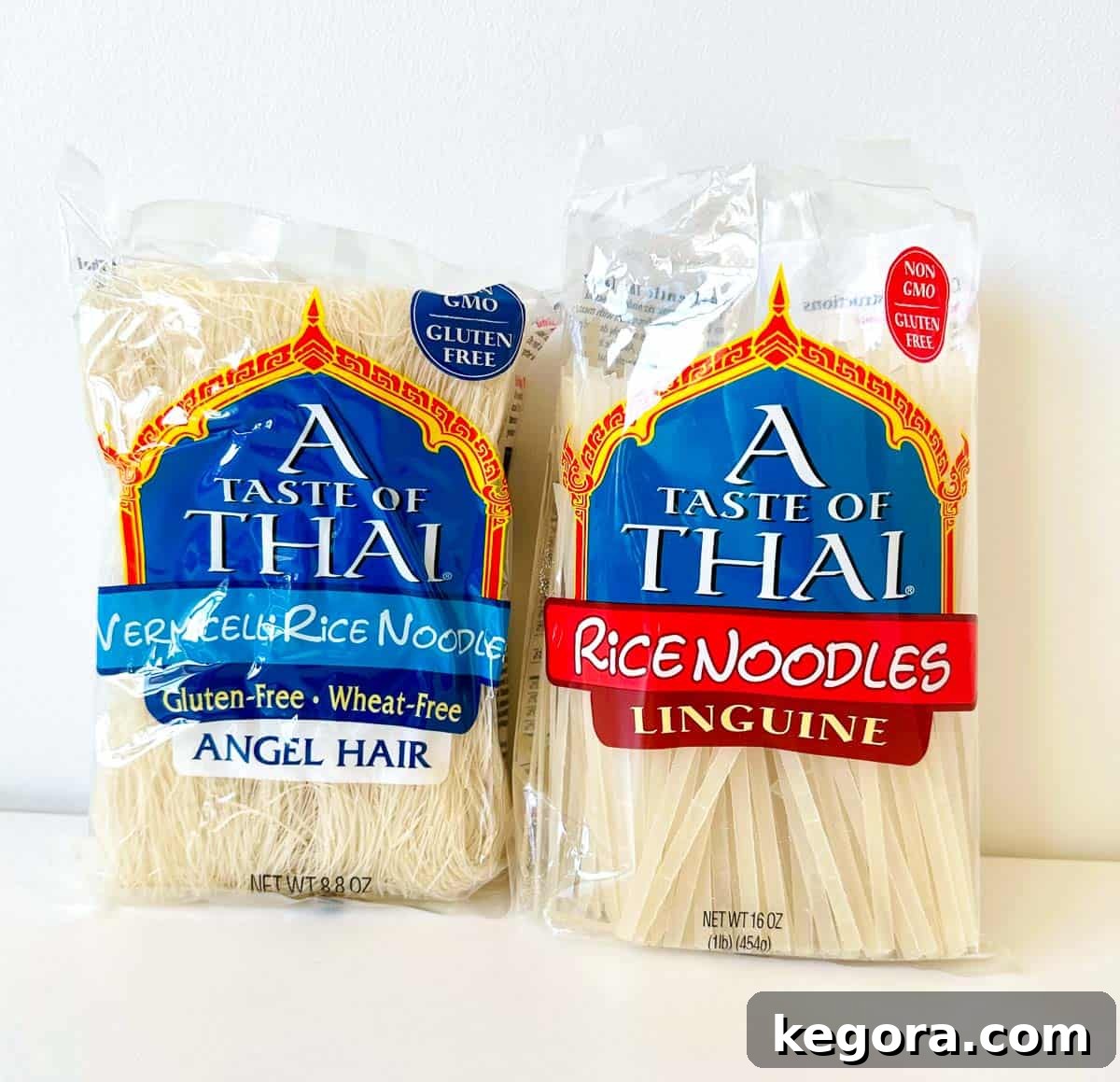 2 bags of thai rice noodles with white background