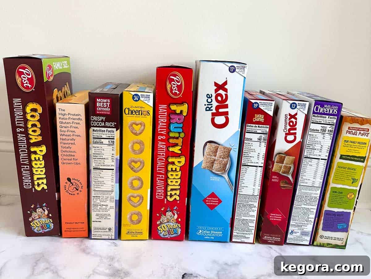 An inviting lineup of various gluten-free cereal boxes, highlighting their diversity and appeal.