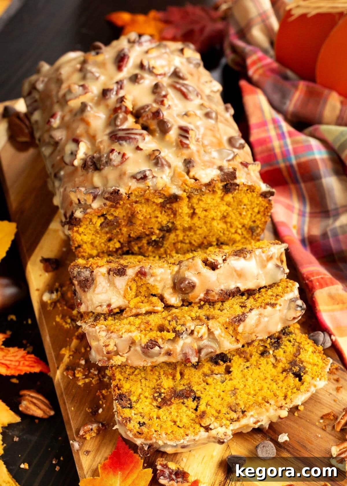 Autumn Maple Chocolate Chip Pumpkin Loaf 2 Moist Maple Chocolate Chip Pumpkin Bread with Glaze and Pecans