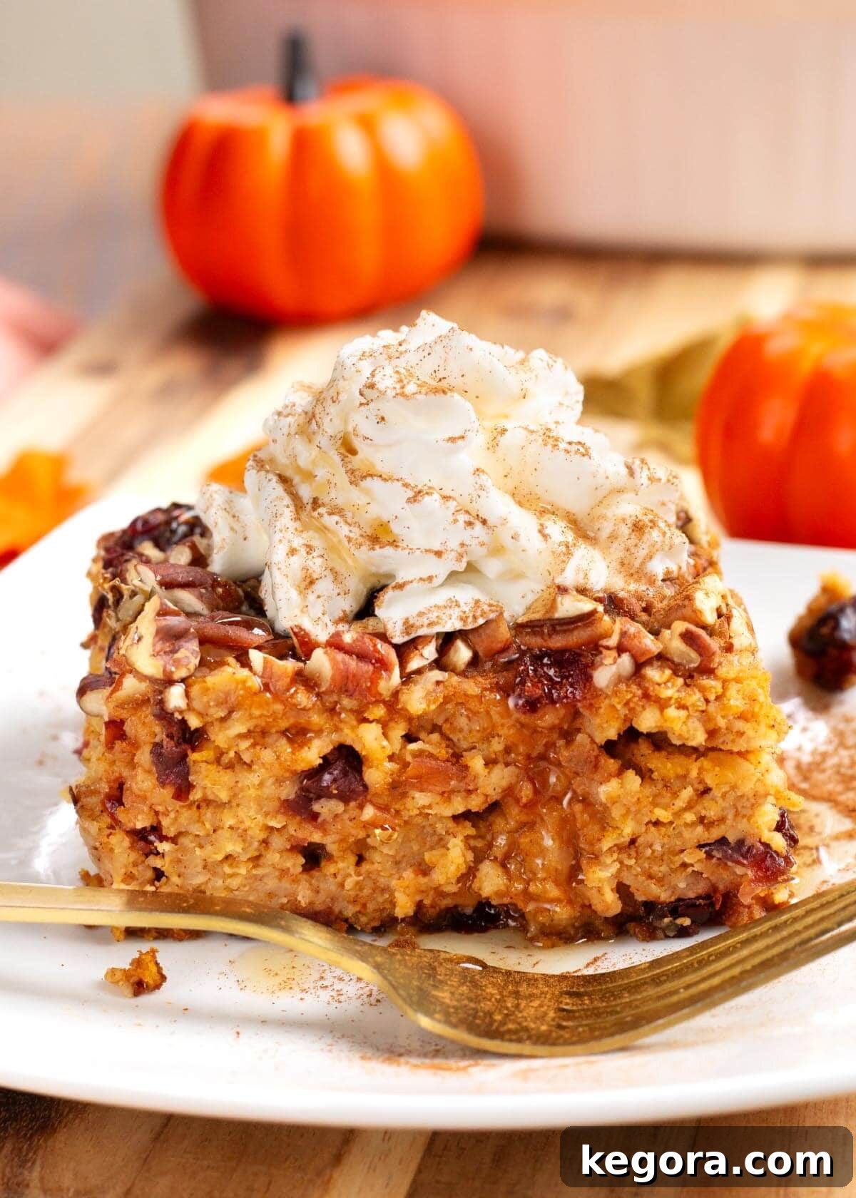 Cozy Morning Pumpkin Oatmeal Bake 2 Delicious Make-Ahead Pumpkin Baked Oatmeal with cranberries and pecans, perfect for fall breakfast