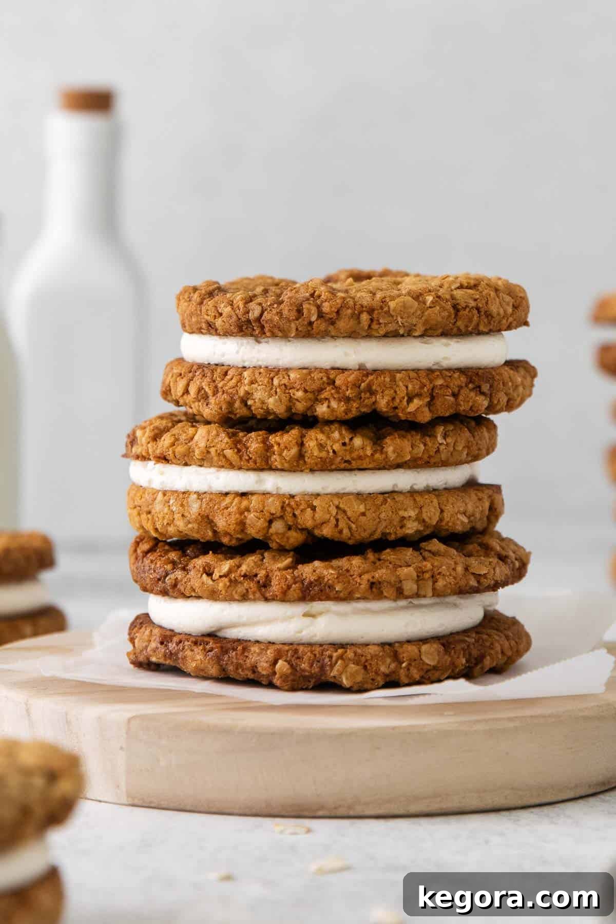 Gluten-free oatmeal cream pies stacked on top of each other