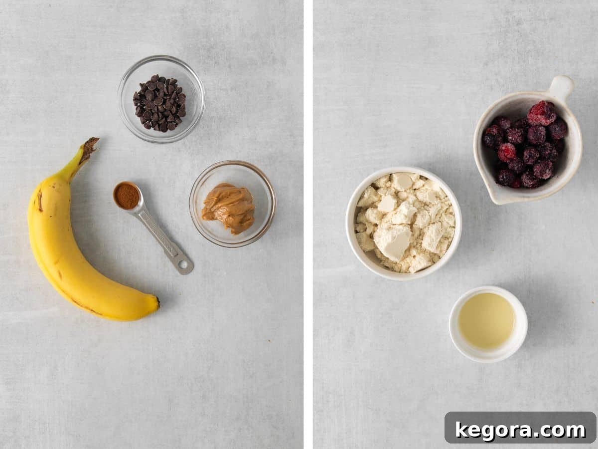 A vibrant display of various overnight oat ingredients arranged on a counter top, showing different nuts, seeds, fruits, and chocolate chips.