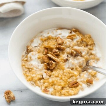 Wholesome Gluten-Free Steel Cut Oats 8 A inviting bowl of creamy pumpkin maple oats, garnished with a sprinkle of cinnamon, perfect for a cozy fall breakfast.