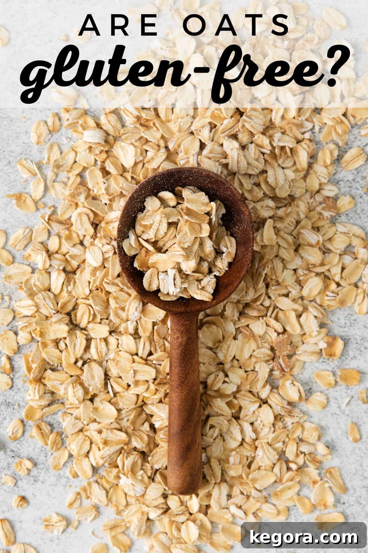 overhead shot of oats with wooden spoon
