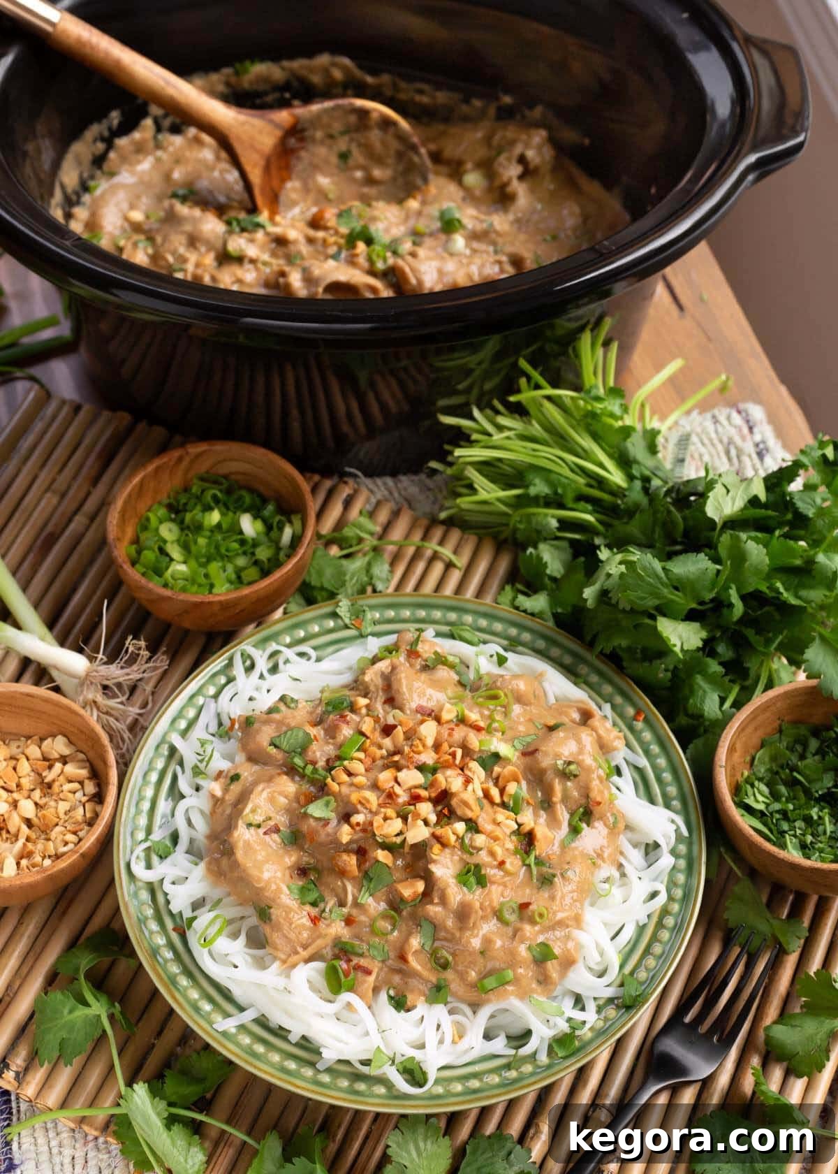 Crockpot Thai Peanut Chicken ready to serve