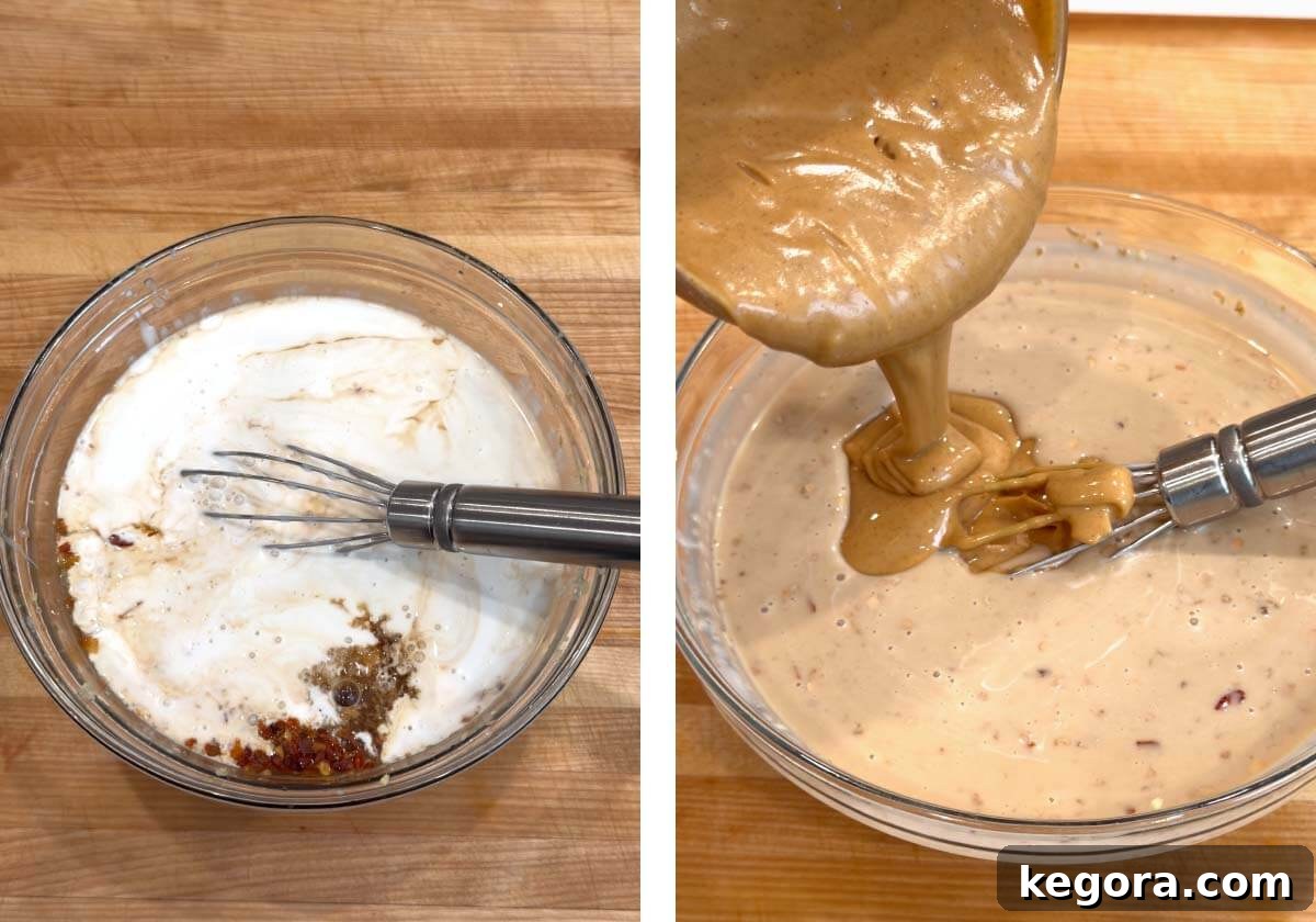 Preparing peanut sauce in a small bowl