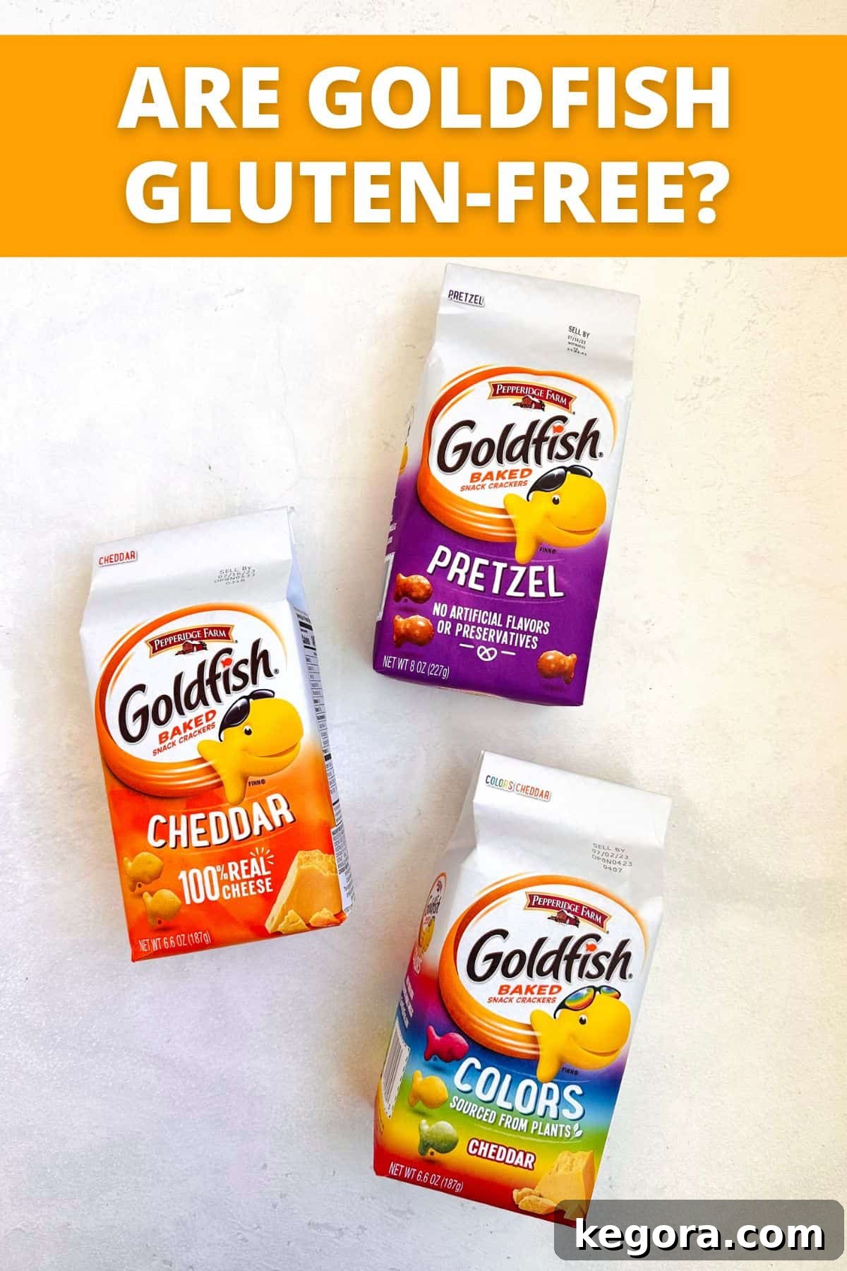 3 packages of goldfish crackers on white background, symbolizing the widespread availability of this classic snack