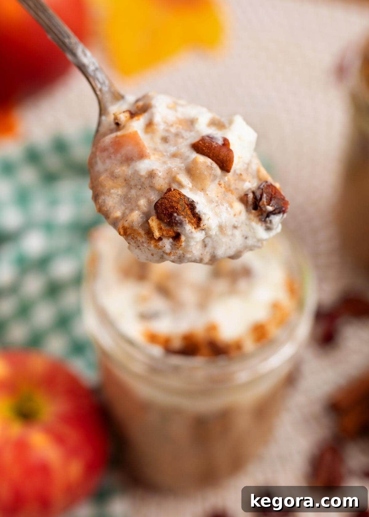Spiced Apple Overnight Oats 3 Apple Overnight Oats topped with whipped cream and cinnamon