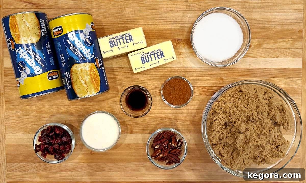 Gooey Cinnamon Monkey Bread Magic 4 Cinnamon Pull-Apart Monkey Bread ingredients shot on a board