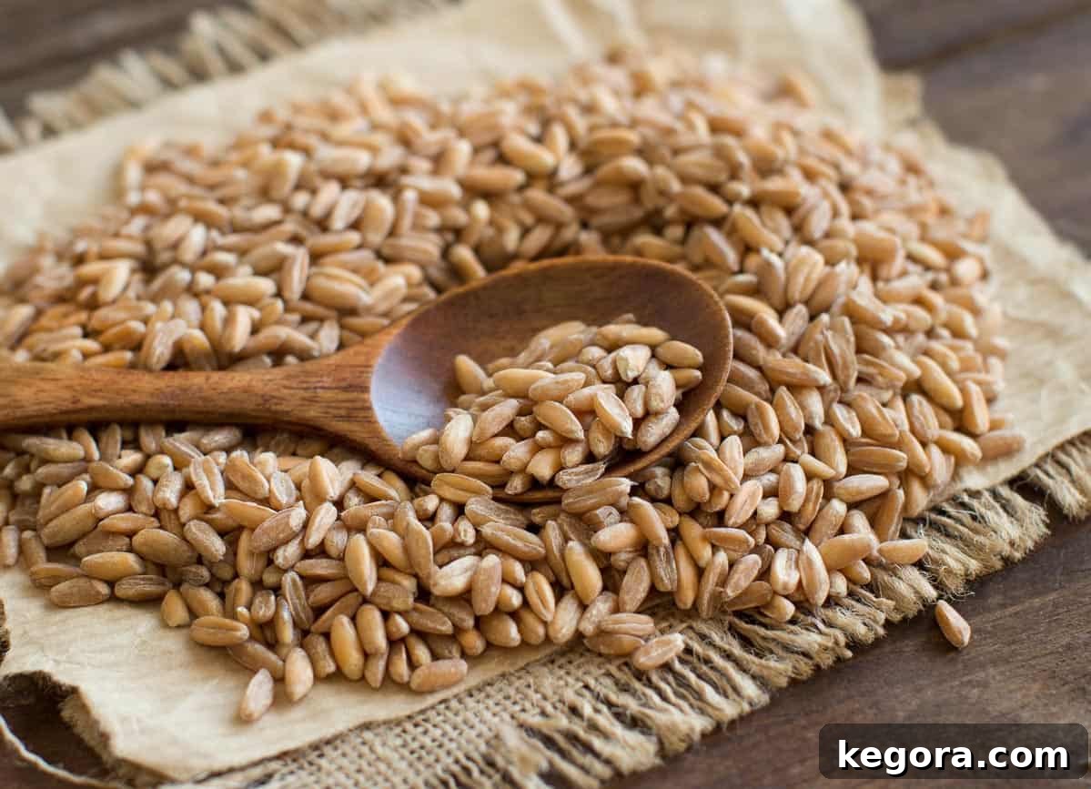 Is Farro Safe for a Gluten-Free Diet 3 farro on burlap with wooden spoon, showcasing its natural texture