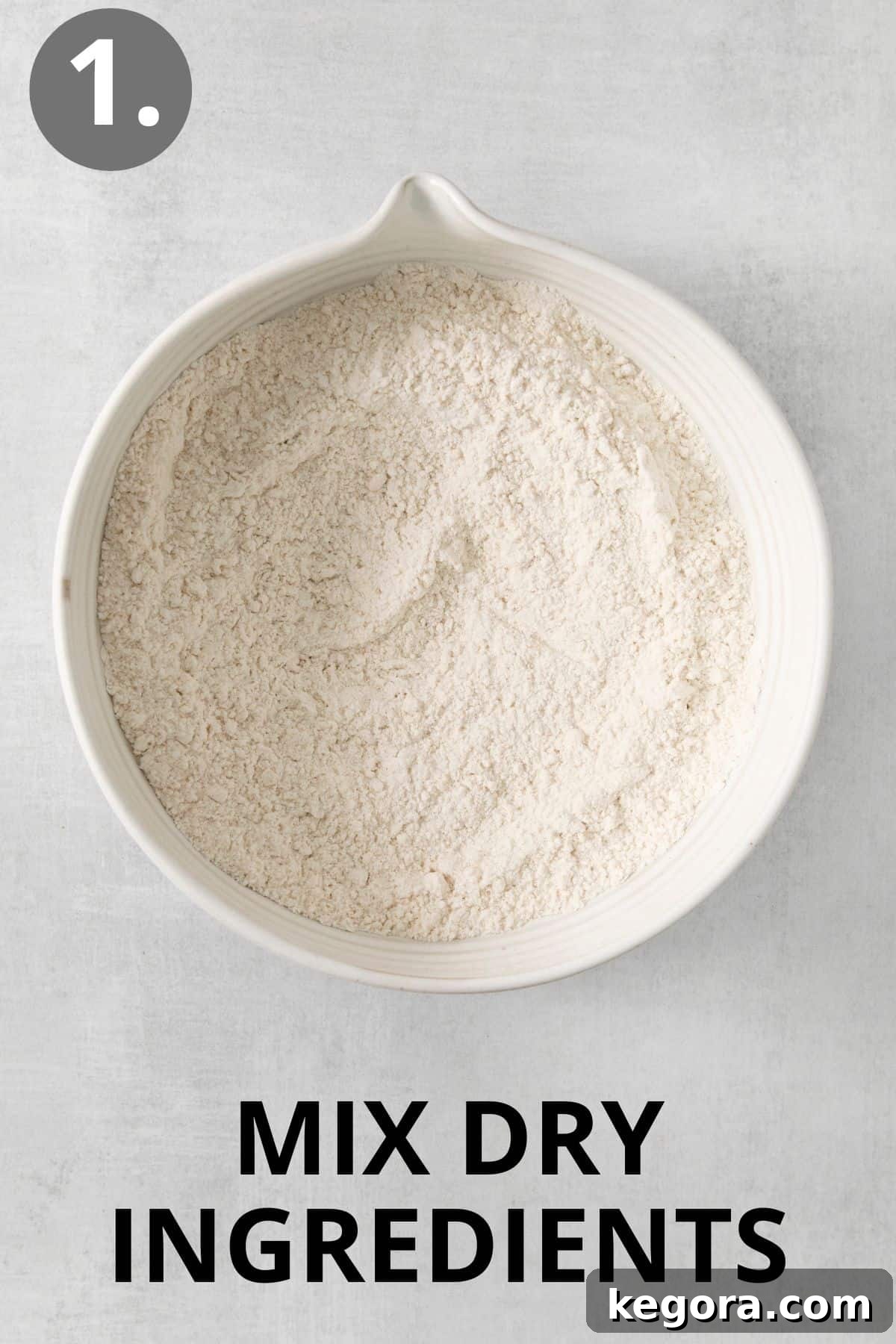 Naturally Sweet Gluten-Free Banana Hotcakes 5 Dry ingredients in a bowl, meticulously measured and ready for mixing.