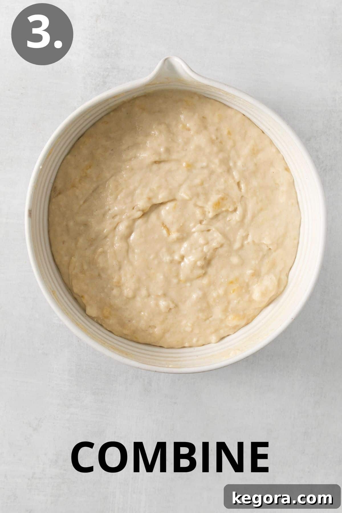 Naturally Sweet Gluten-Free Banana Hotcakes 7 Wet and dry ingredients combined in a bowl, gently folded until just incorporated.