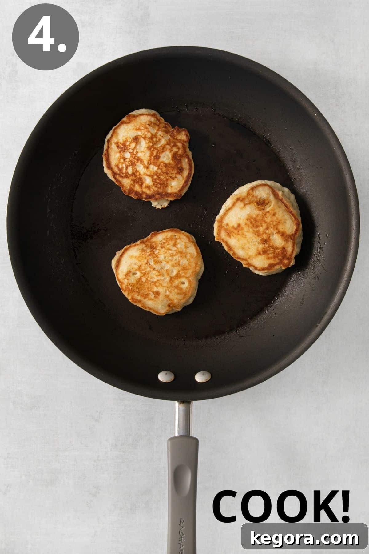 Naturally Sweet Gluten-Free Banana Hotcakes 8 Gluten-free banana pancakes sizzling and bubbling on a hot skillet, nearing perfection.