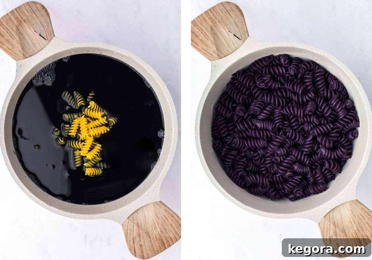 cooking pasta in colored water to dye it