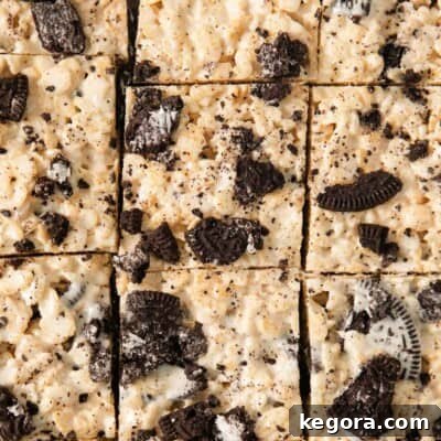 Gluten-Free Oreo Crunch Bars 9 Gluten-free Oreo rice crispy treats cut into squares