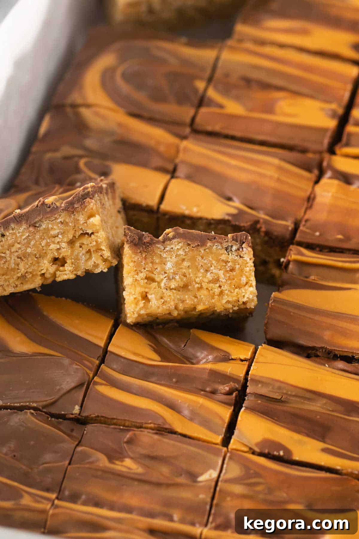 A closeup photo of sliced scotcheroos