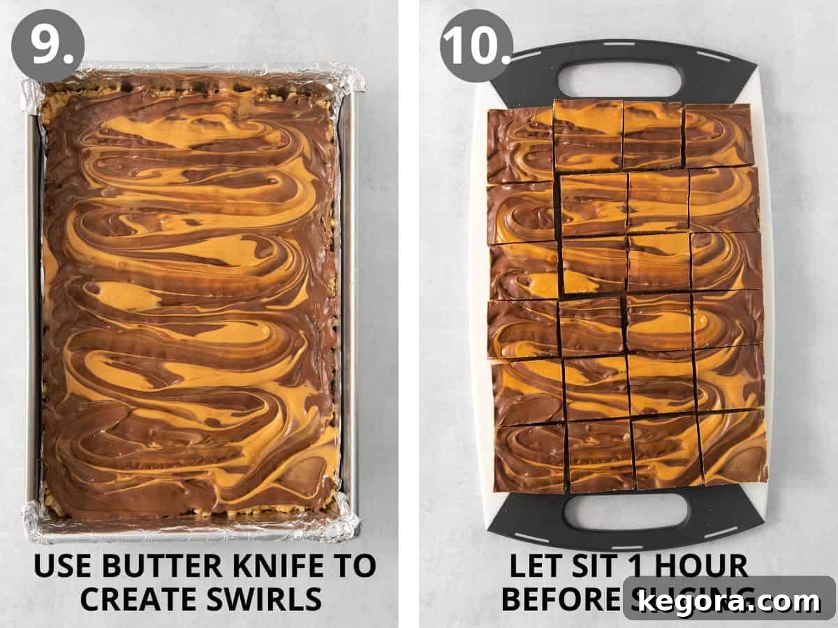 Step 9 swirl topping with knife, step 10 let set then slice.