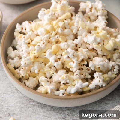 White chocolate popcorn in a bowl