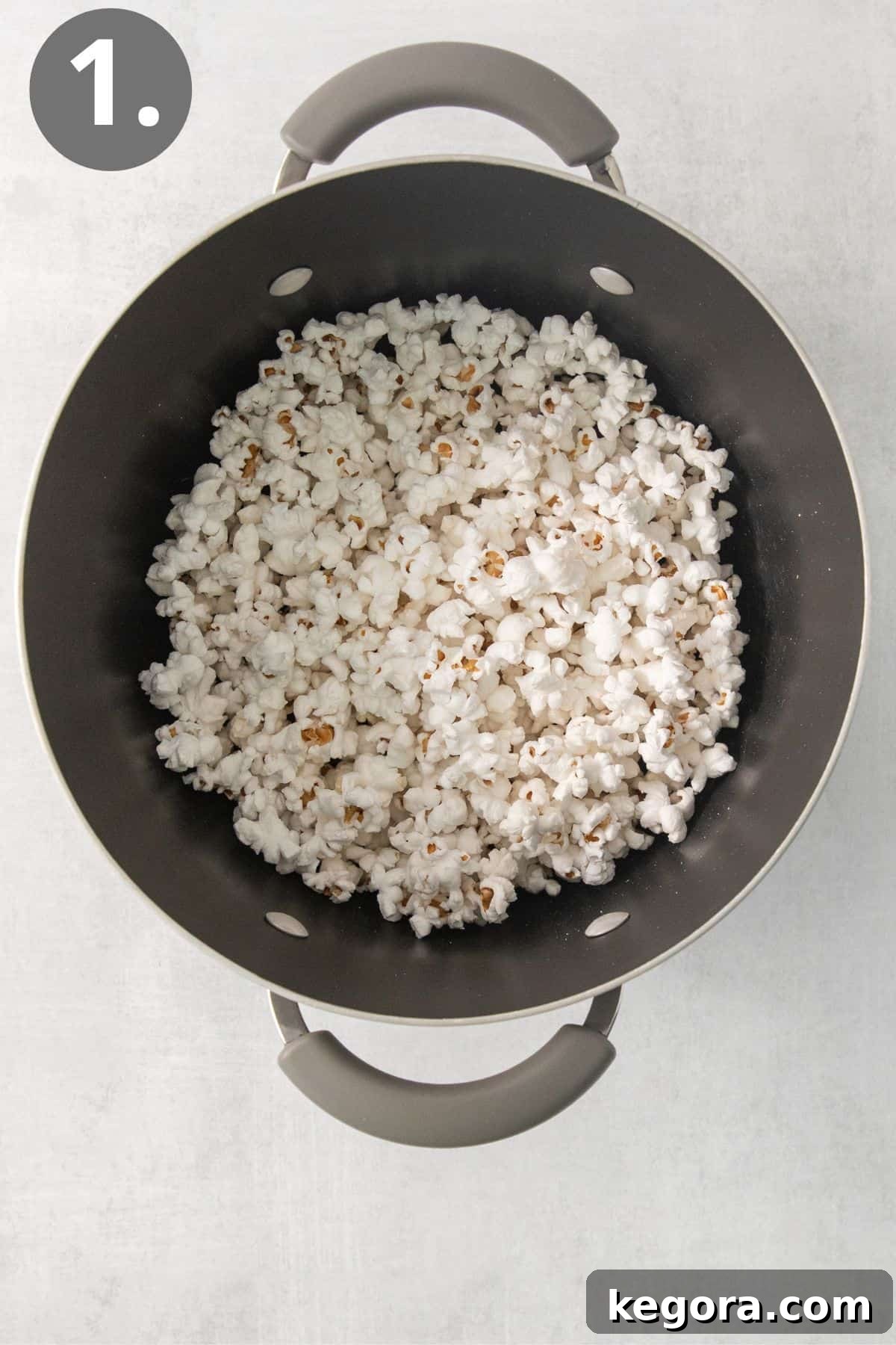 Nutty Caramel Popcorn 4 Popcorn kernels in a pot on a stovetop, ready for popping
