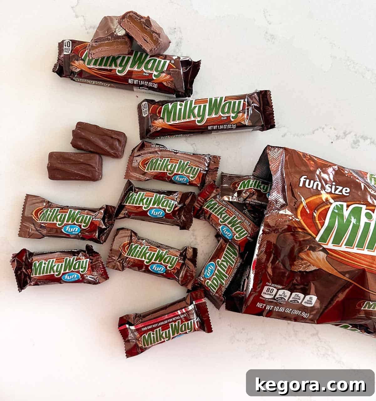 bag of mini milky ways open on white counter