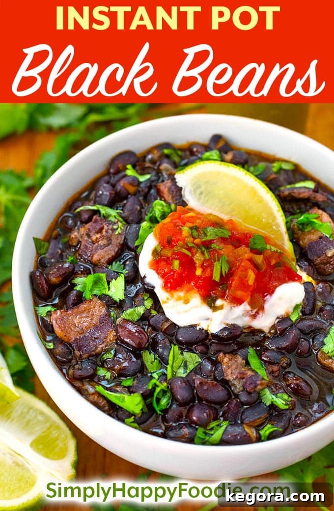 Perfect Black Beans from Your Instant Pot Mini 5 These Instant Pot black beans have a lot of Southwest flavor, and are cooked from dry beans. No soaking required! Pressure cooker black beans are easy and faster cooking than on the stove! simplyhappyfoodie.com #3quartinstantpotrecipes #instantpotblackbeans