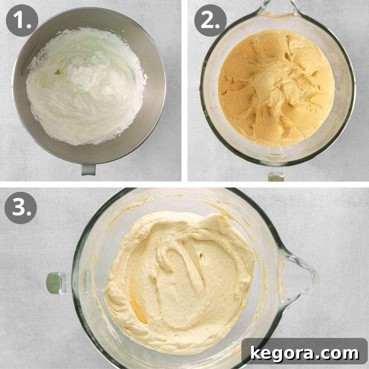 Visual steps illustrating the process of making pumpkin cheesecake dip.