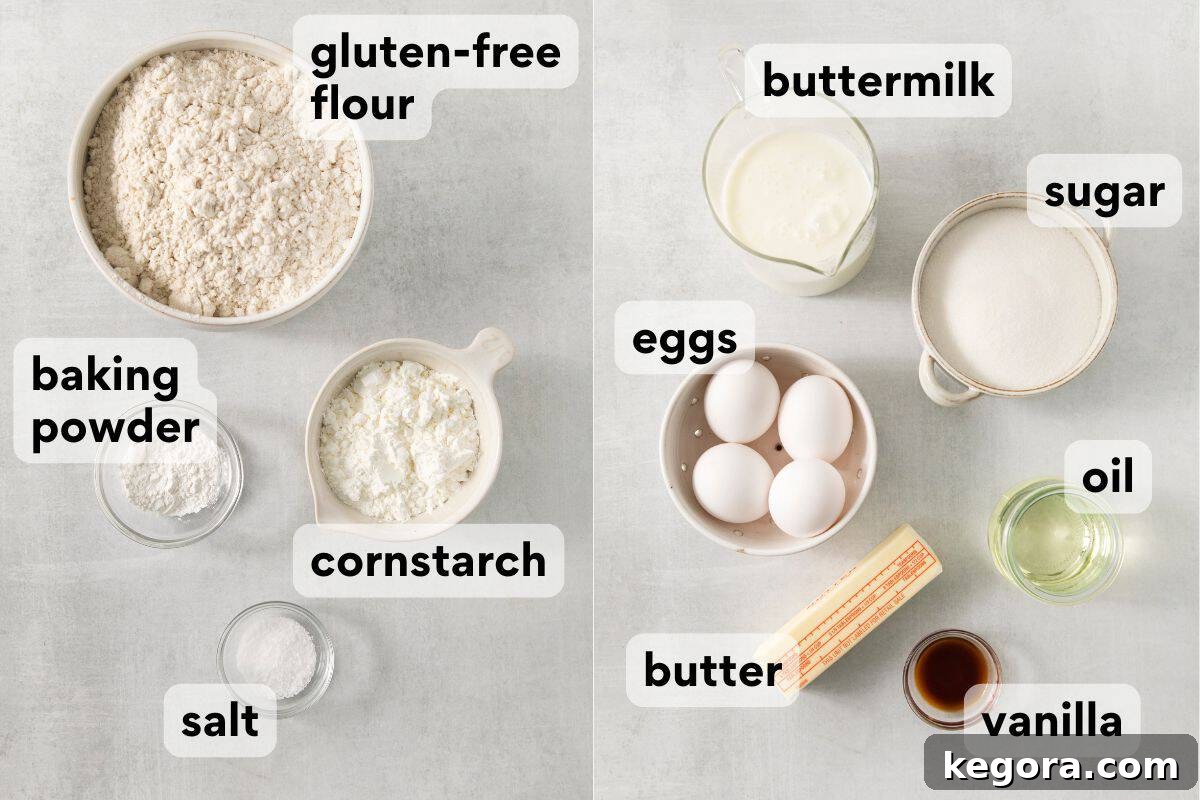 Carefully measured and labeled vanilla cupcake ingredients laid out on a kitchen counter, ready for baking.