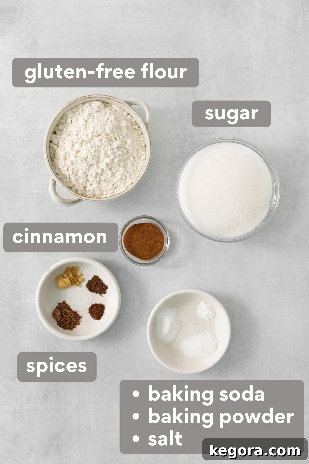 Cozy Gluten-Free Pumpkin Spice Loaf 3 Gluten-free pumpkin bread dry ingredients on a countertop
