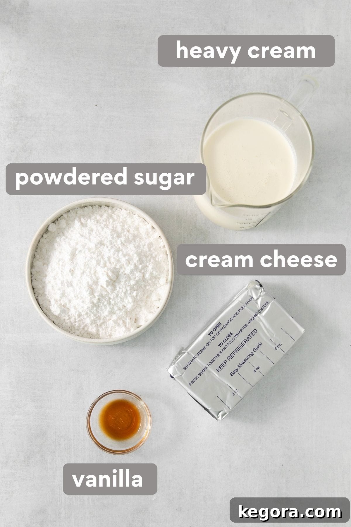 Cream cheese filling ingredients on a countertop