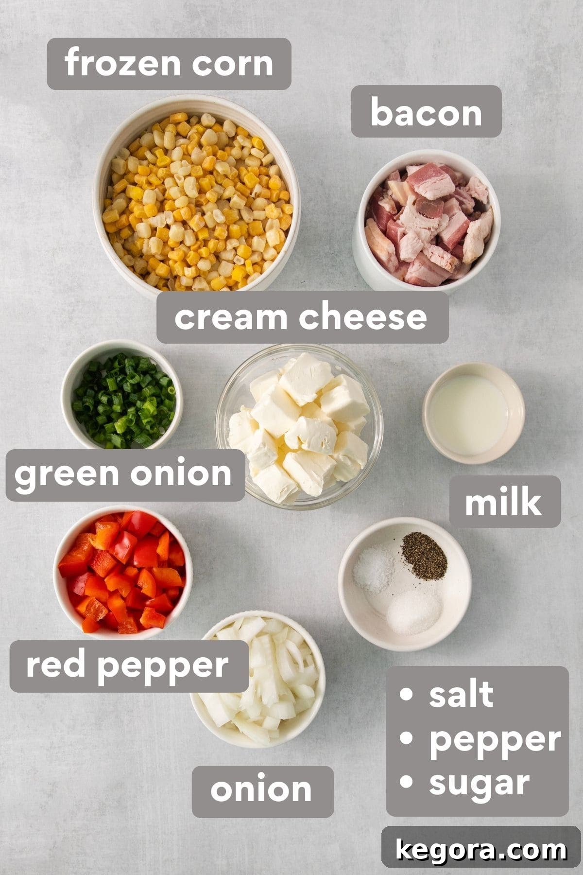 Ingredients for cream cheese corn on a countertop