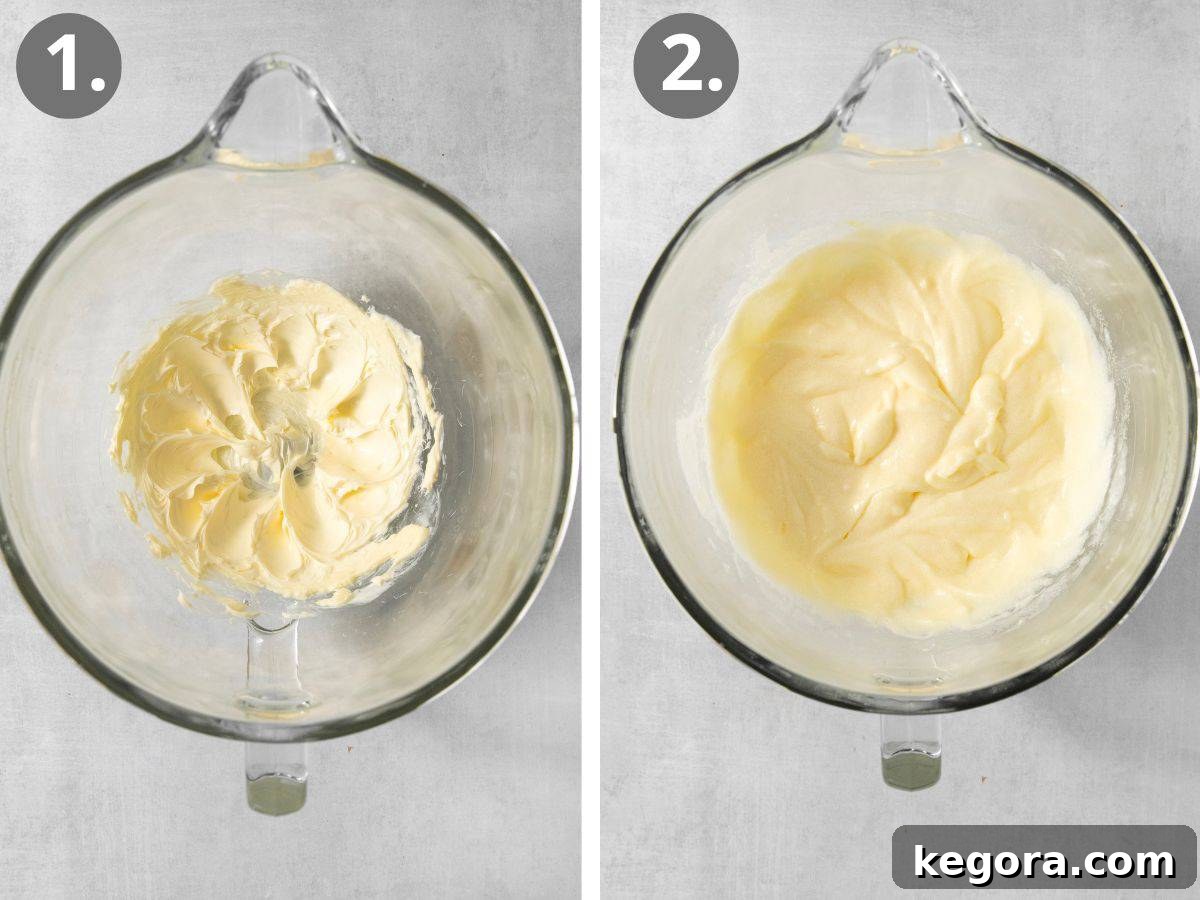 Tender Gluten-Free Peppermint Sugar Cookies with Sour Cream 4 Creamed butter and sugar being mixed together in a stand mixer bowl, illustrating the initial step of preparing gluten-free peppermint cookies.