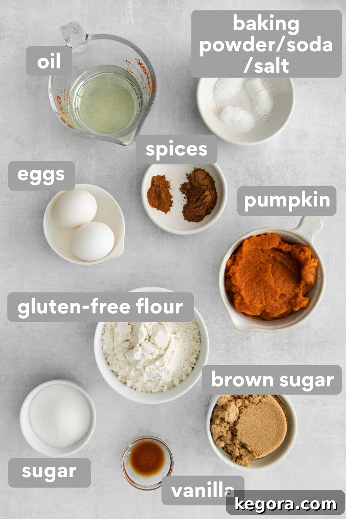 Pumpkin Spice Dreams: Gluten-Free Whoopie Pies 3 Gluten-free pumpkin whoopie pie ingredients neatly arranged on a countertop, ready for baking.