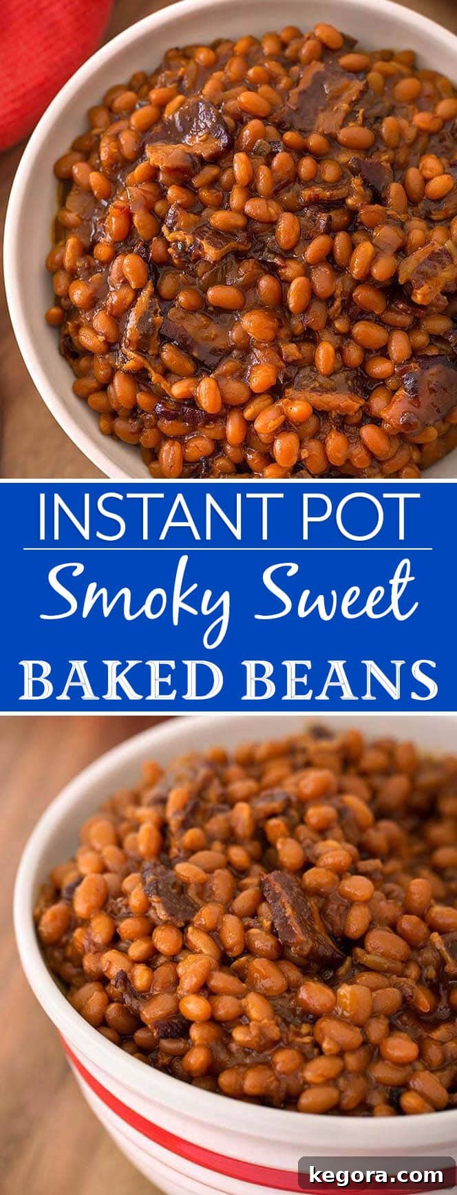 Soul-Satisfying Smoky Sweet Instant Pot Beans 6 Instant Pot Smoky Sweet Baked Beans are rich and delicious. Made from soaked navy beans in your electric pressure cooker. simplyhappyfoodie.com #instantpotbakedbeans #instantpotbeans #instantpotbakedbeansrecipe #pressurecookerbakedbeans