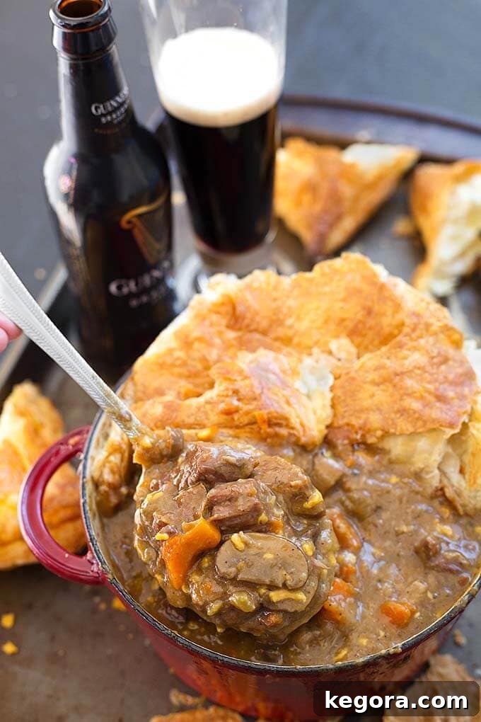 Pub Style Instant Pot Guinness Beef Stew 2 Instant Pot Beef Guinness Stew in a bowl and on a spoon with beer bottle in background.