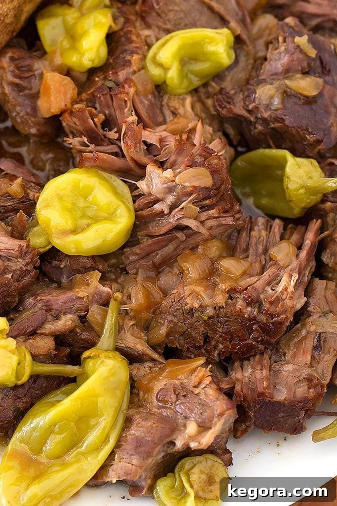 Close up of Mississippi roast on white plate
