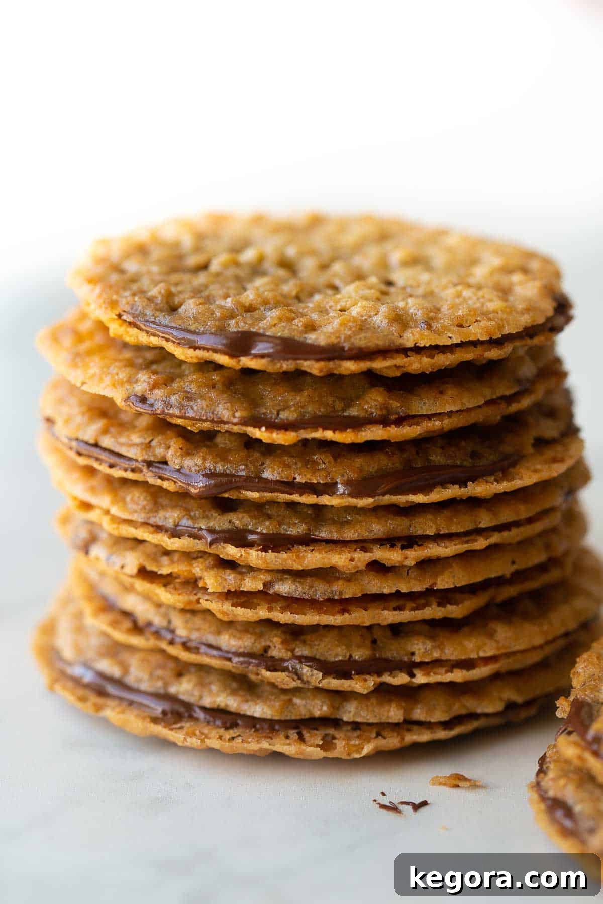 Lace Cookies Up close stack of crispy, buttery Lace Cookies