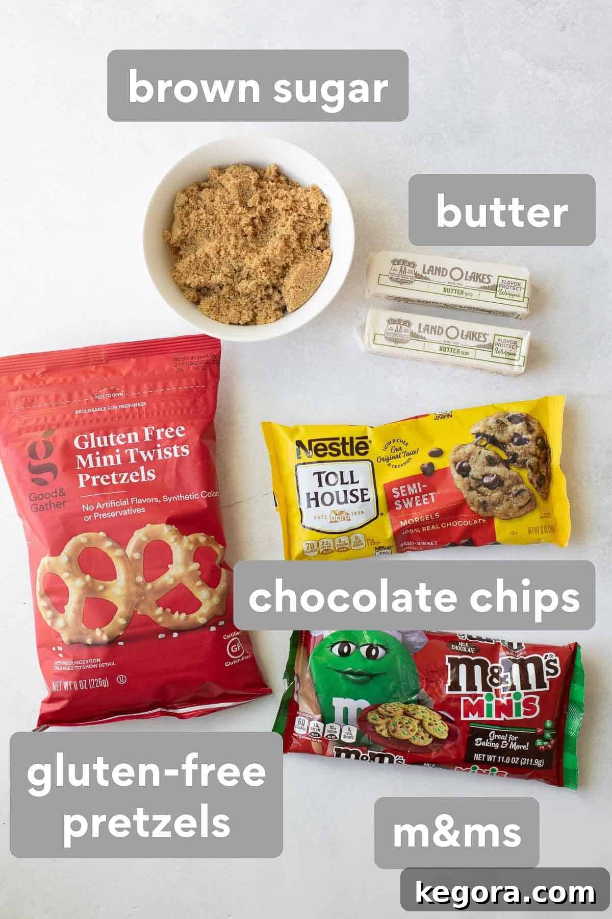 Festive Gluten-Free Pretzel Delights 3 Overhead view of all ingredients required for making gluten-free Christmas treats