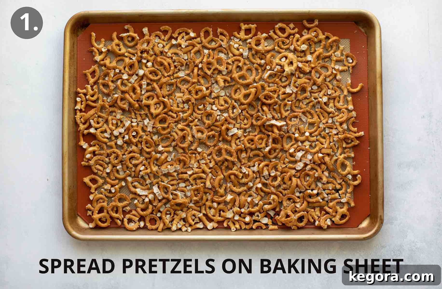 Festive Gluten-Free Pretzel Delights 4 Gluten-free pretzels spread evenly on a lined baking sheet