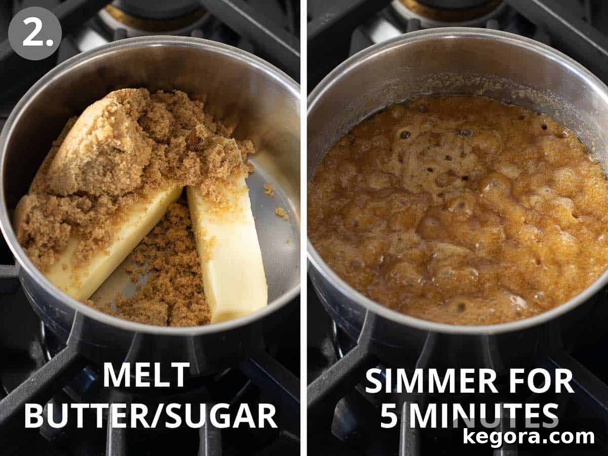 Festive Gluten-Free Pretzel Delights 5 Butter and brown sugar simmering in a saucepan for caramel topping