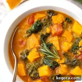 Instant Pot Sweet Potato and Kale Soup is a hearty, vegetarian and vegan soup with a ton of flavor. It is easy to make, and so very delicious, and a very healthy pressure cooker sweet potato kale soup! simplyhappyfoodie.com #instantpotrecipes #instantpotsweetpotatokalesoup #instantpotsoup #pressurecookersoup #instantpotvegan