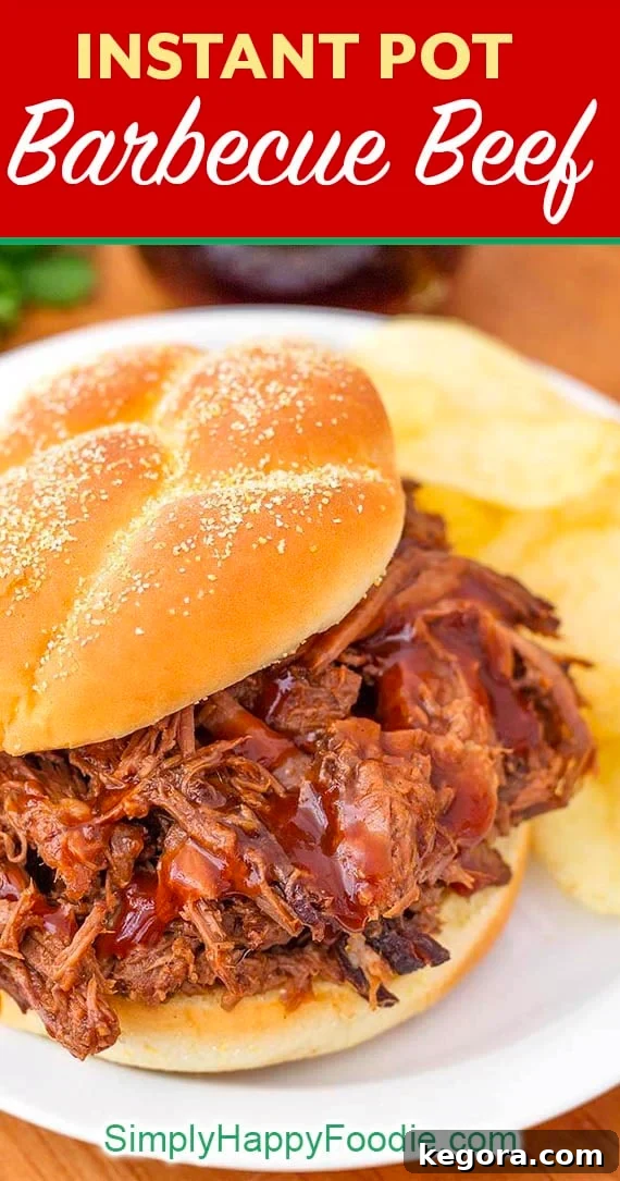 Instant Pot BBQ Pot Roast 6 Instant Pot Barbecue Beef, a delicious and easy pressure cooker shredded beef recipe.