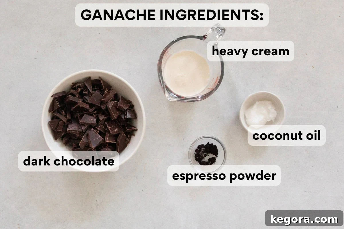 Festive Gluten Free Log Delight 6 Ingredients for gluten-free chocolate yule log ganache: dark chocolate, heavy cream, coconut oil, espresso powder