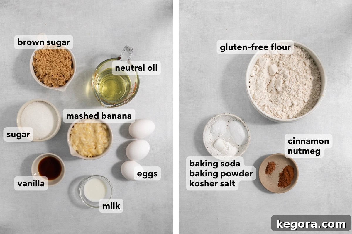 Dry and wet ingredients for gluten-free brown butter banana bars on a countertop