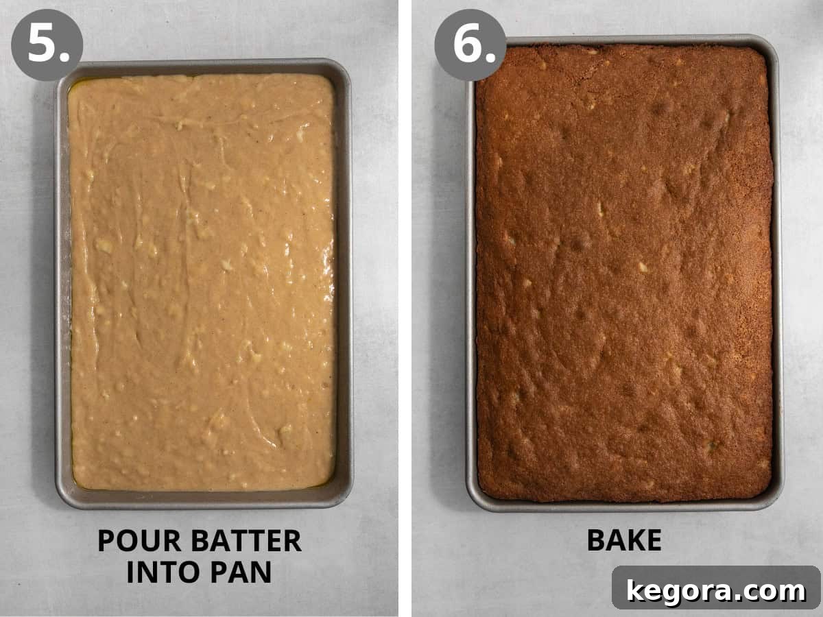 Gluten-free brown butter banana bar batter in a jelly roll pan, and baked gluten-free brown butter banana bars
