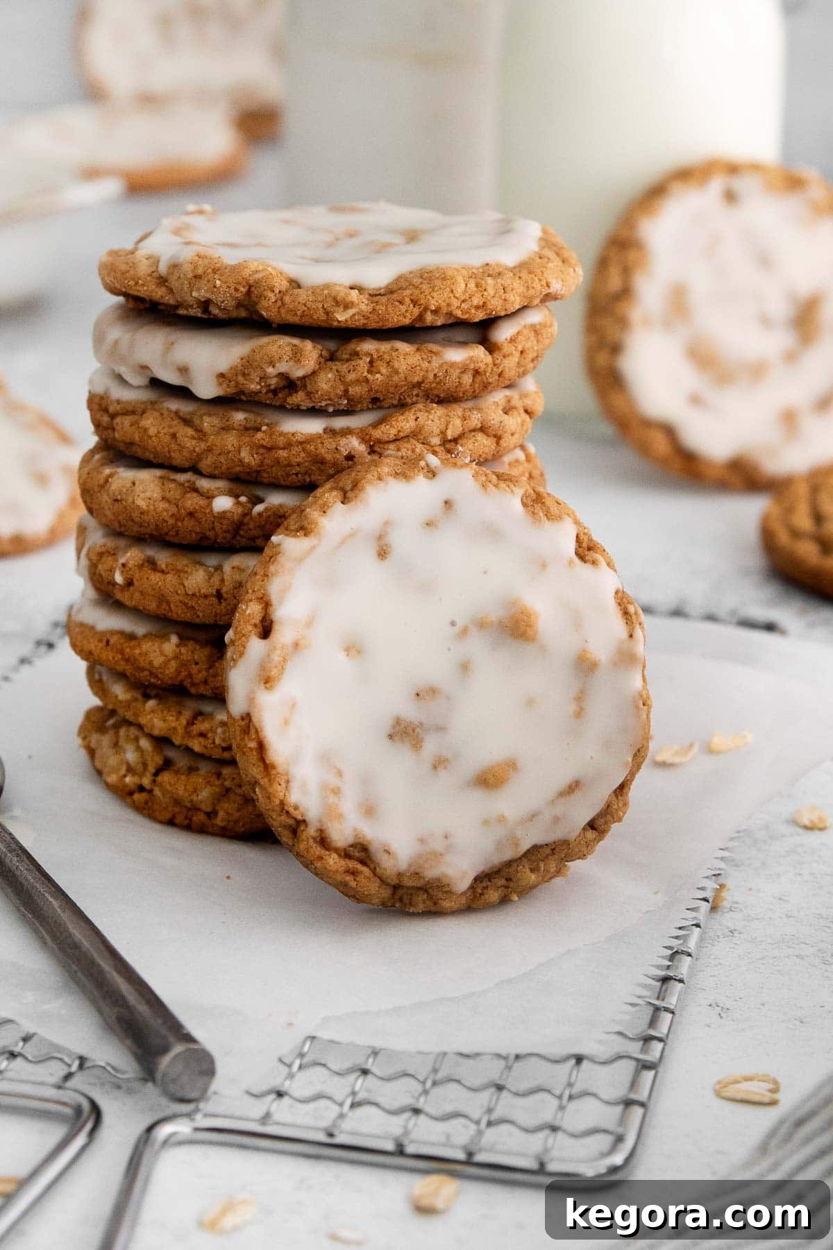 Irresistible Gluten-Free Iced Oatmeal Cookies 12 A festive display of gluten-free iced oatmeal cookies, perfect for holidays.